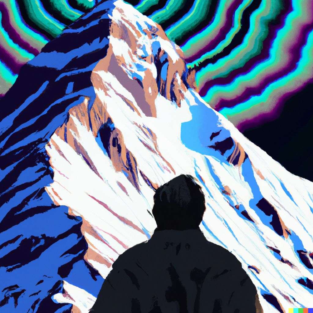 someone gazing at Mount Everest, digital art, op art